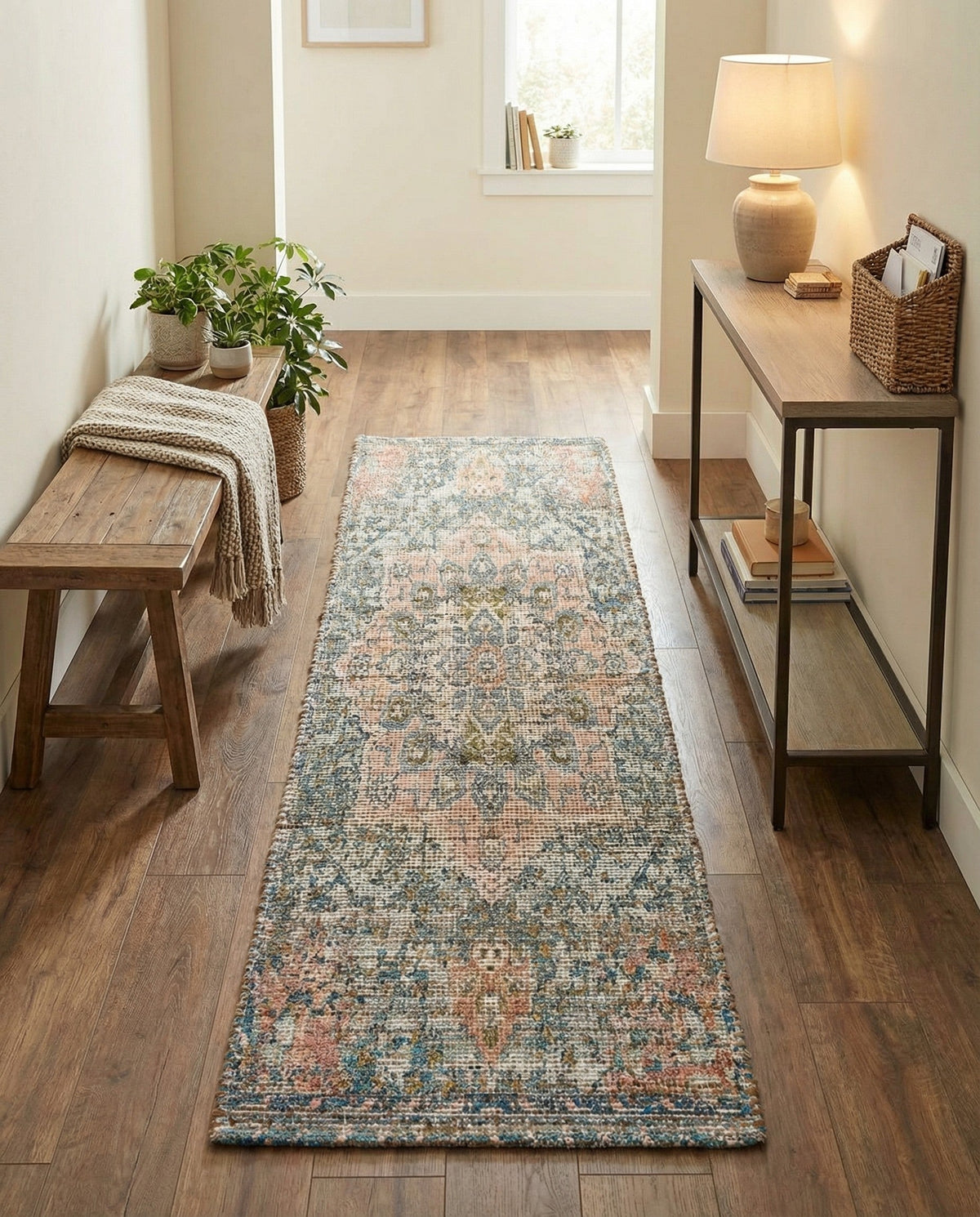 Savannah Threads Collection Area Rug -  Gobi Runner Blue and Peach  lifestyle 90