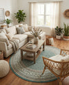 Soho Elegance Collection Area Rug -  Mercer (Turquoise) Round Turquoise  lifestyle 65