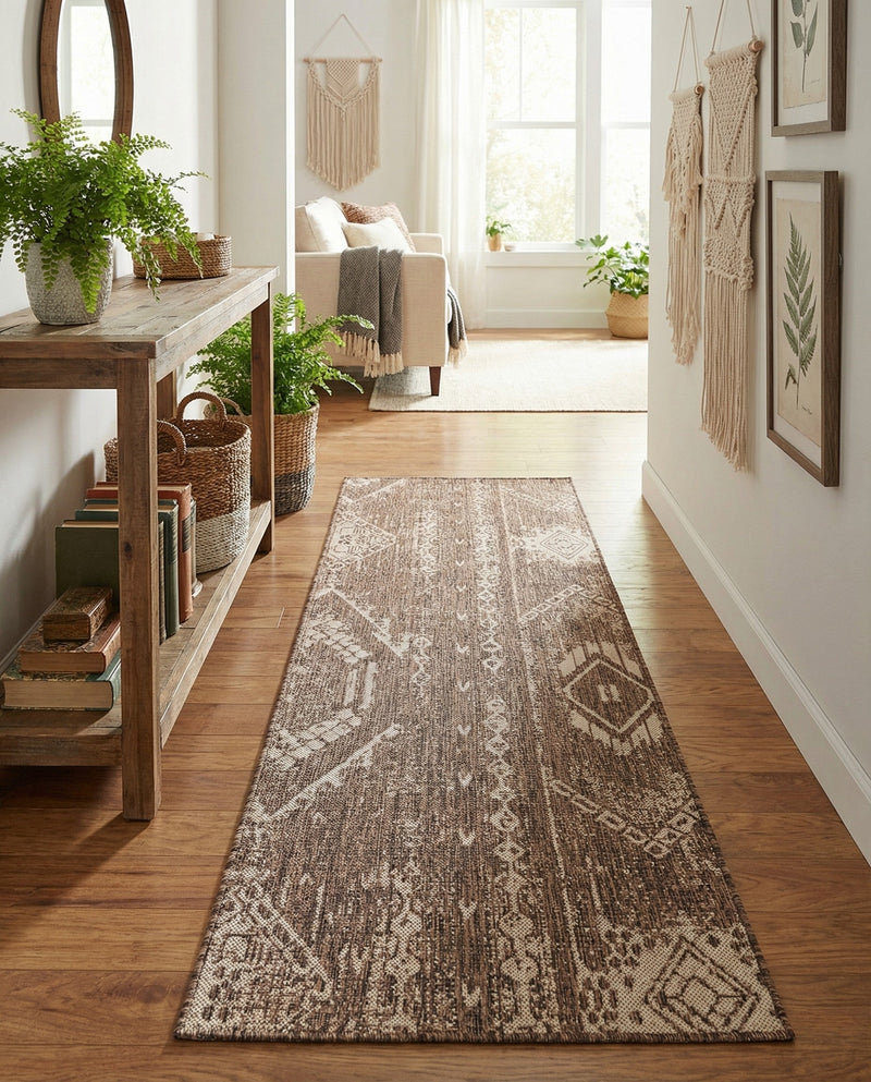 Desert Nomad Terrace Collection Area Rug - Sahara (Brown) Runner Brown  lifestyle 52