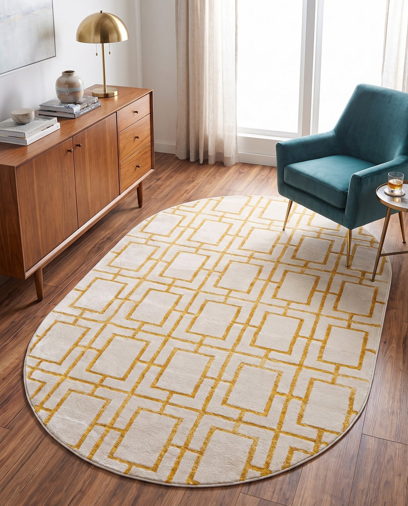 Hollywood Luxe Collection Area Rug -  Beverly (White Gold) Oval White Gold  lifestyle 67