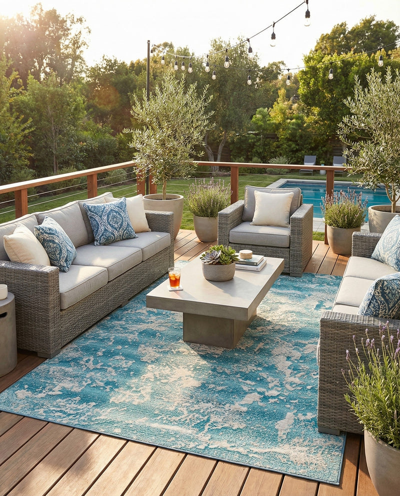 Urban Terrace Collection Area Rug -  Gazebo Rectangle Aqua Blue  lifestyle 9