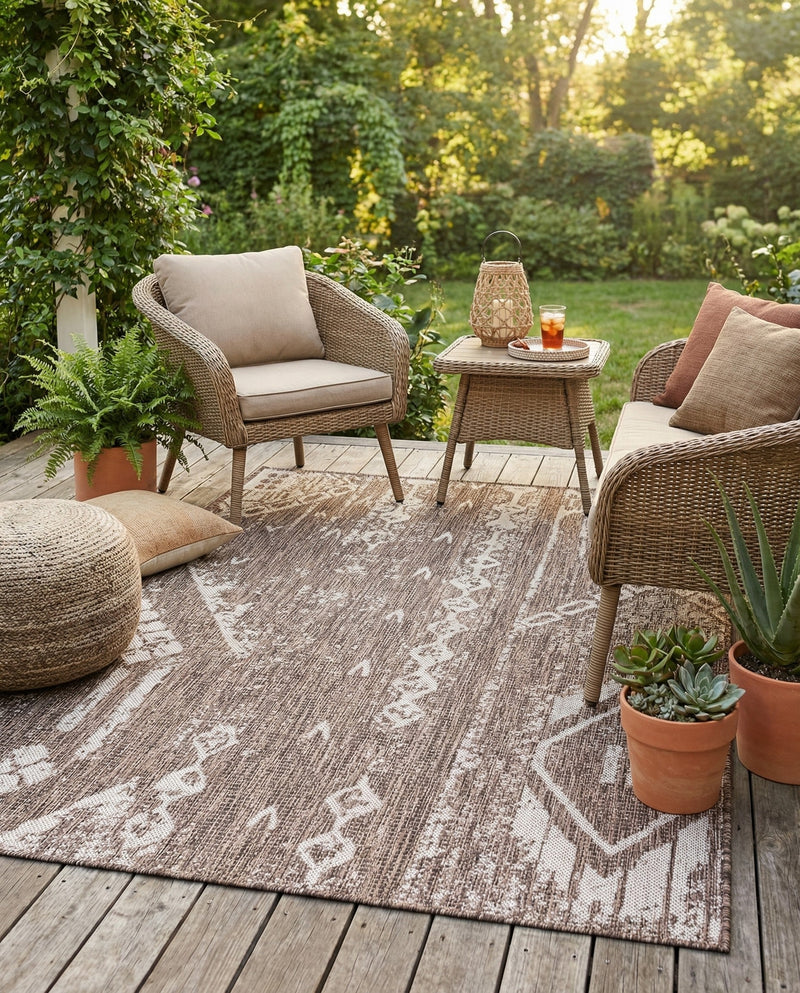 Desert Nomad Terrace Collection Area Rug - Sahara (Brown) Rectangle Brown  lifestyle 30