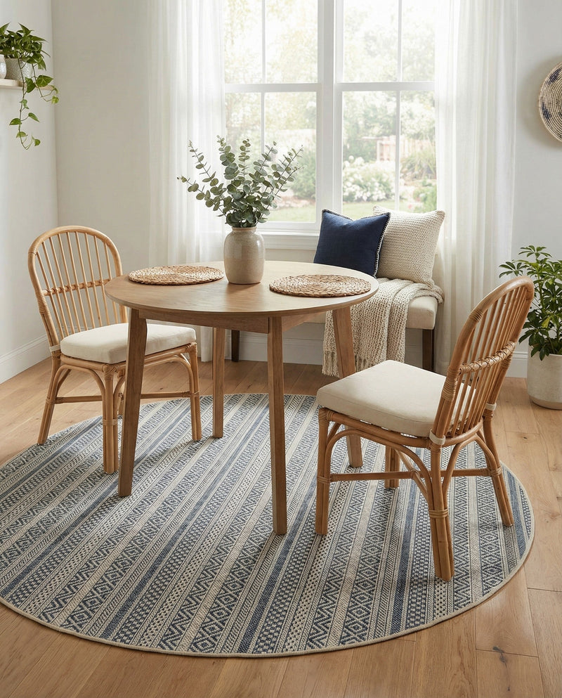 Seaside Stripes Collection Area Rug -  Boardwalk (Light Blue) Round Light Blue  lifestyle 70