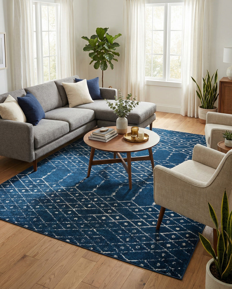 Marrakesh Lattice Collection Area Rug - Casablanca (Navy Blue) Rectangle Navy Blue  lifestyle 16
