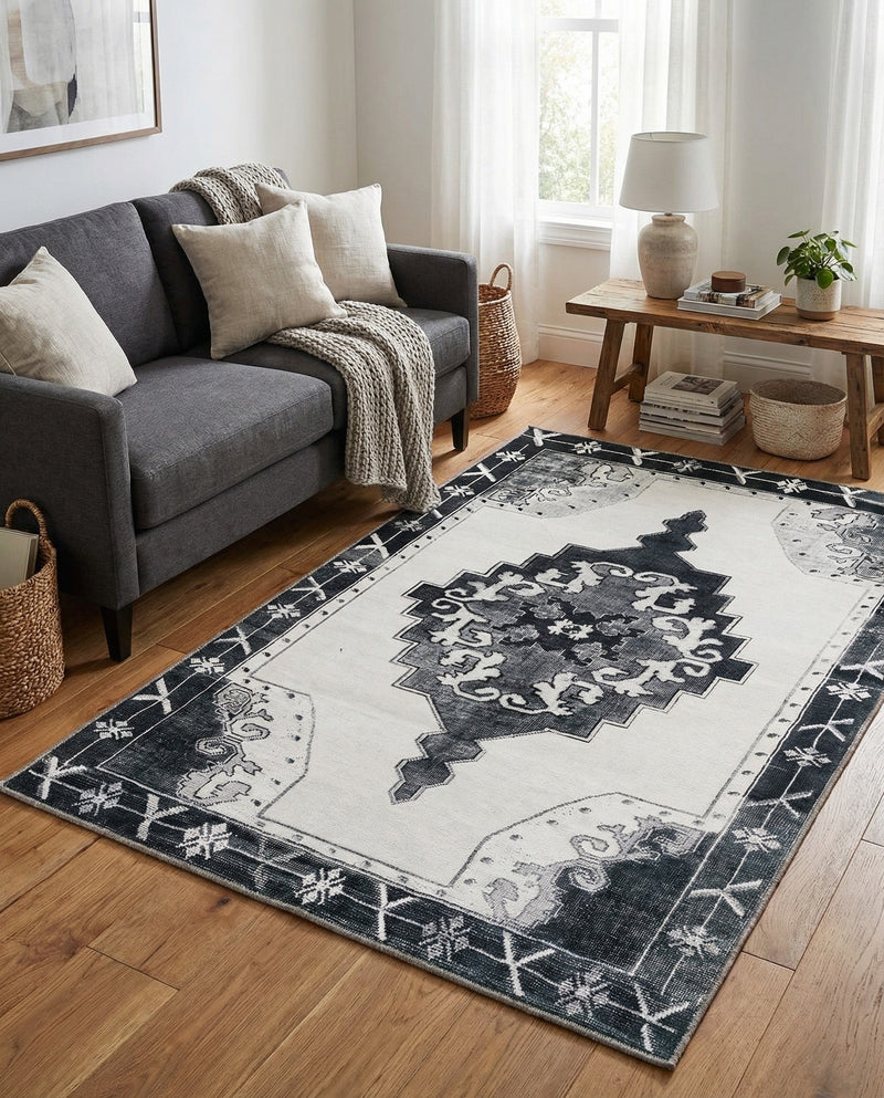 Heritage Elegance Collection Area Rug -  Winterthur (Black and White) Rectangle Black and White  lifestyle 14
