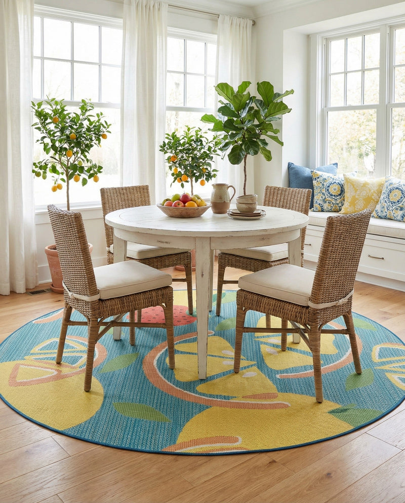 Coastal Terrace Collection Area Rug -  Cove Round Blue  lifestyle 77