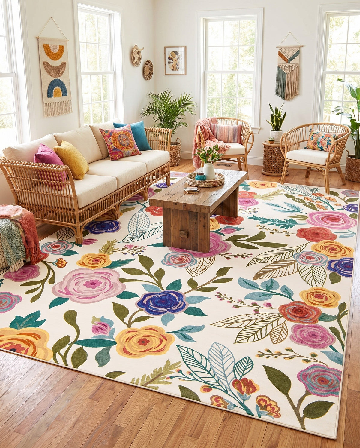 Meadow Breeze Collection Area Rug -  Petal Rectangle Ivory  lifestyle 64