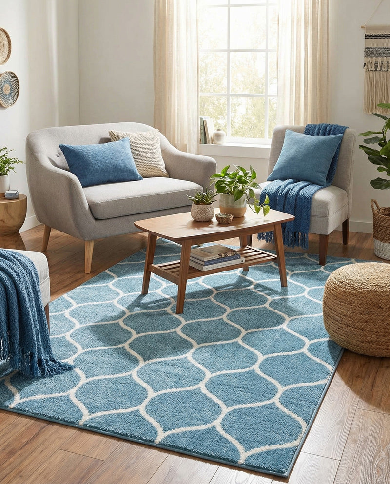 Trellis Mosaic Collection Area Rug -  Pergolatown (Light Blue) Rectangle Light Blue  lifestyle 5