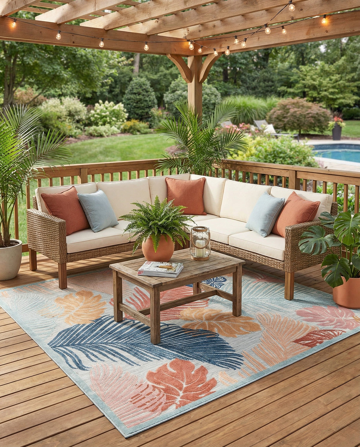Seaside Blooms Collection Area Rug -  Tranquil Square Multi  lifestyle 122