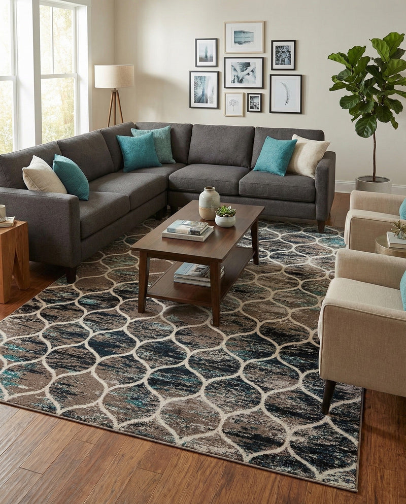 Trellis Mosaic Collection Area Rug -  Pergolatown (Blue Multi) Rectangle Blue Multi  lifestyle 10