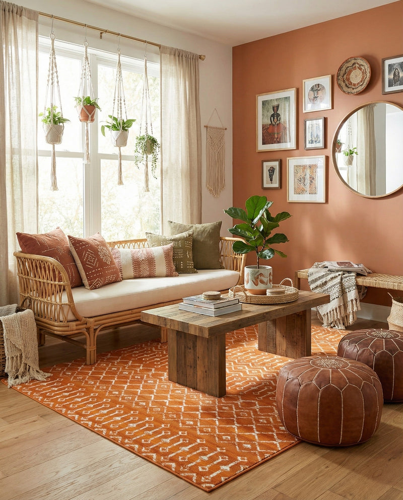 Marrakech Lattice Collection Area Rug - Medina (Orange) Rectangle Orange  lifestyle 11