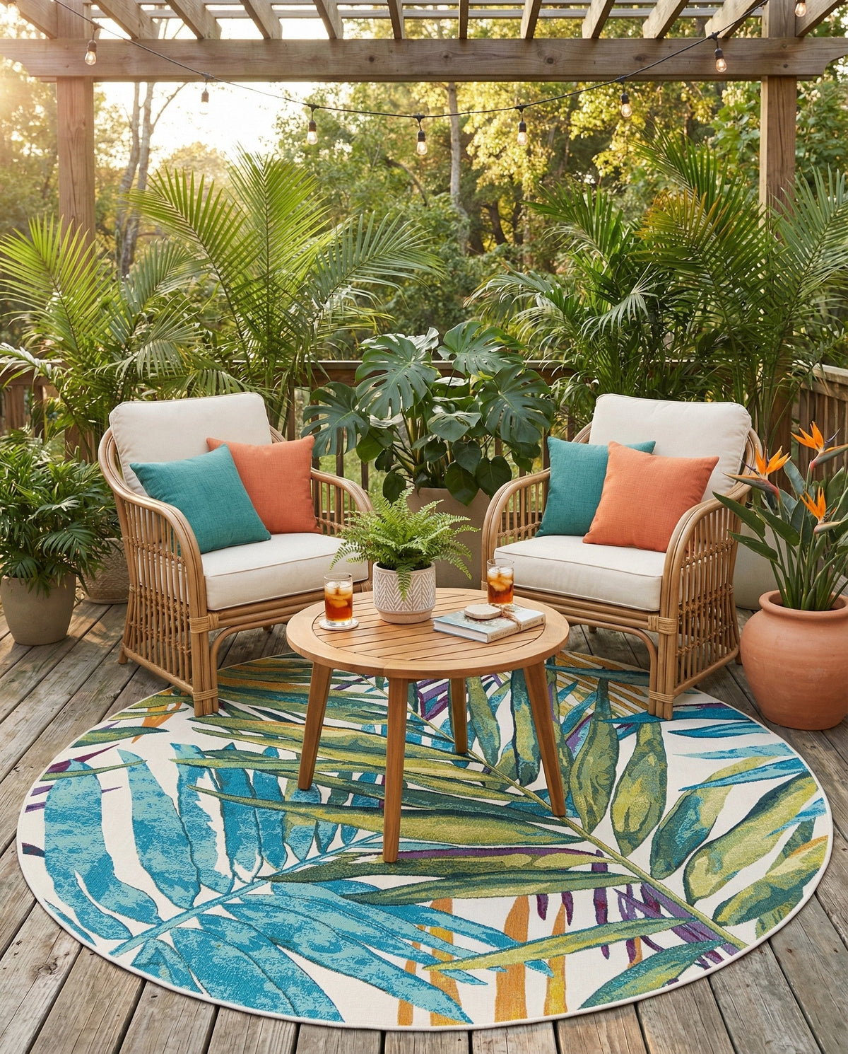Seaside Blooms Collection Area Rug -  Arcadia Round Multi  lifestyle 90