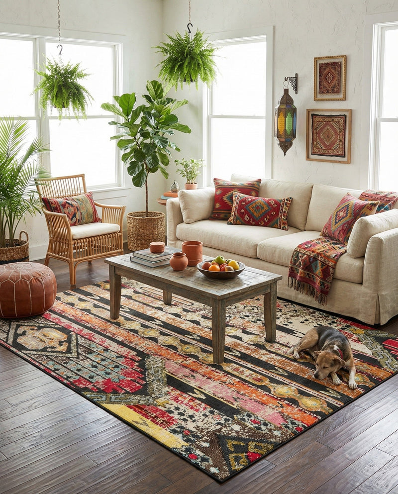 Outdoor Marrakesh Collection Area Rug -  Agadir Rectangle Multi Black  lifestyle 40