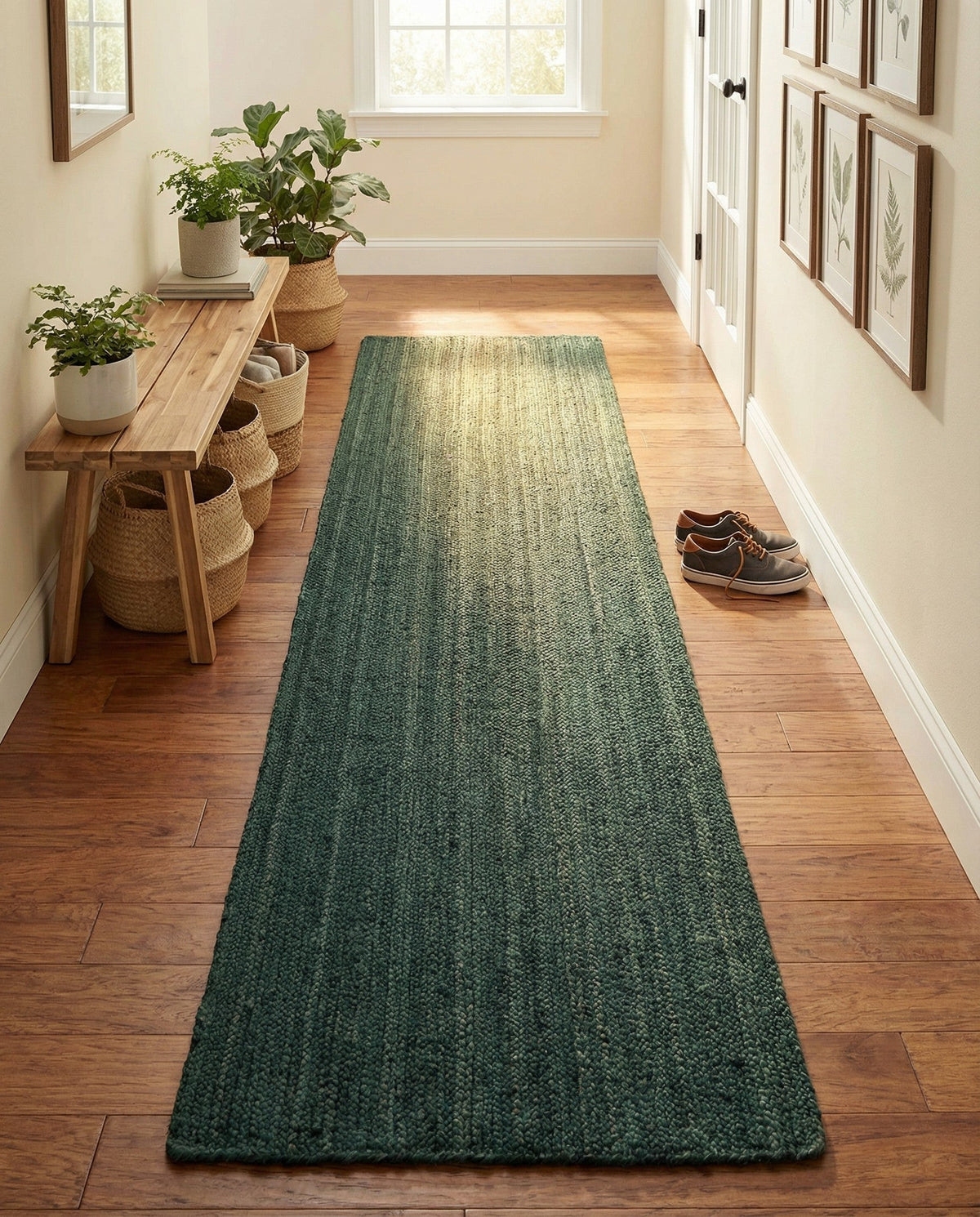 Woven Seaside Jute Collection Area Rug - Martha's Runner Green  lifestyle 98