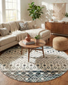 Mediterranean Lattice Collection Area Rug -  Casablanca (Ivory Gray Blue) Round Ivory Gray Blue  lifestyle 29