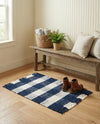 Sustainable Grid Indoor-Outdoor Oasis Collection Area Rug - Savannah Rectangle Navy Blue  lifestyle 37