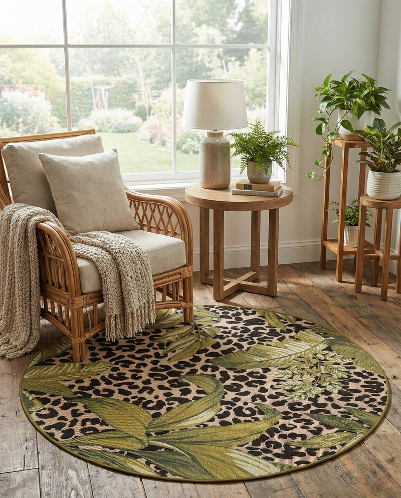Seaside Blooms Collection Area Rug -  Lotus Round Green  lifestyle 44