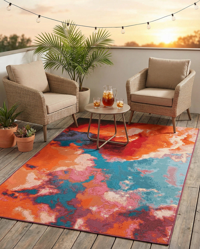 Urban Terrace Collection Area Rug -  Patio Rectangle Gray and Pink  lifestyle 8