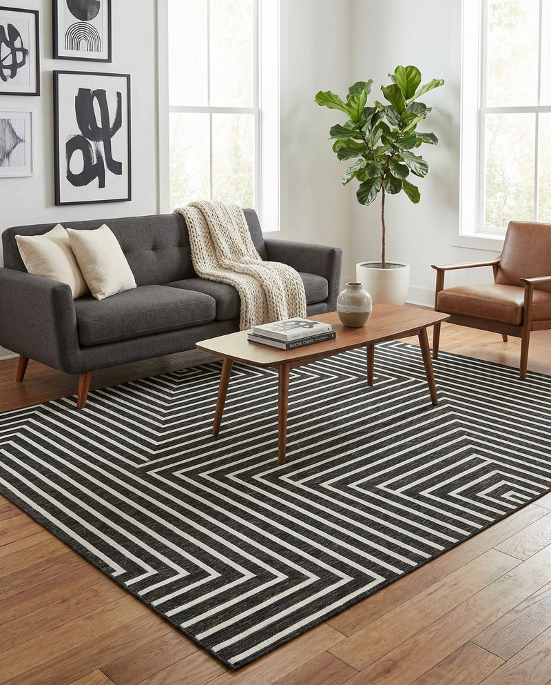Urban Terrace Collection Area Rug -  Astoria (Black and White) Rectangle Black and White  lifestyle 10