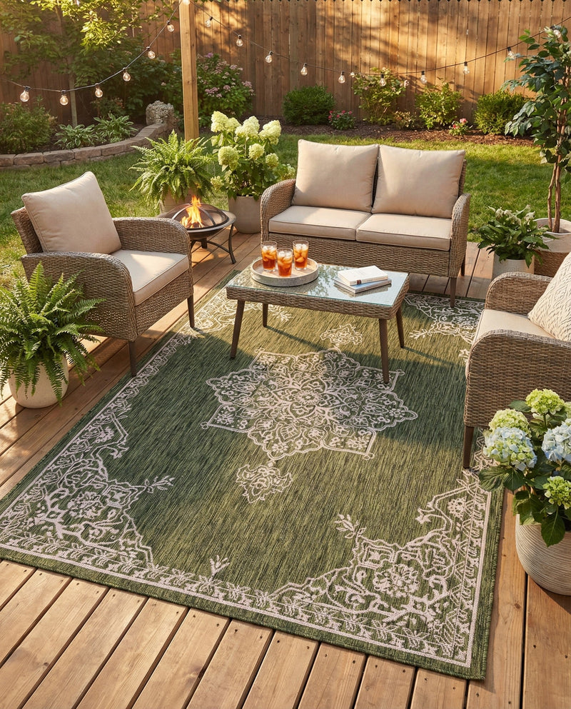 Patio Heritage Collection Area Rug -  Charleston (Green) Rectangle Green  lifestyle 10