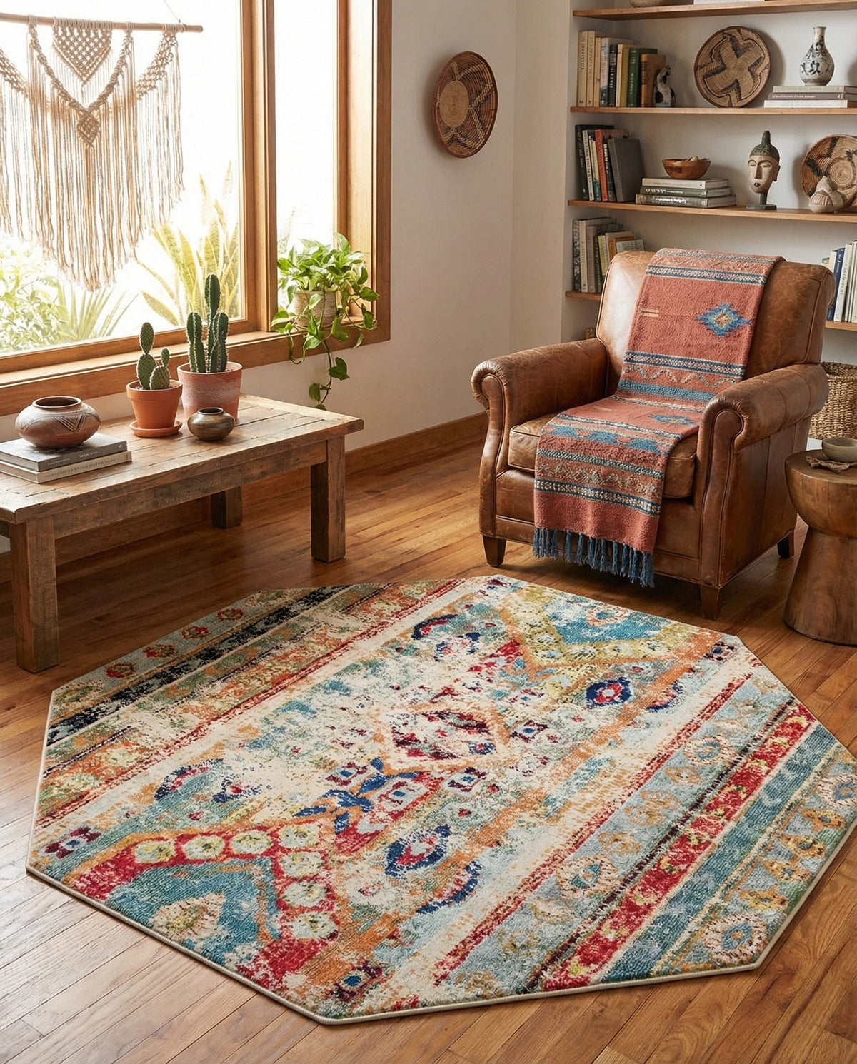 Sedona Vista Collection Area Rug -  Navajo Octagon Blue  lifestyle 108