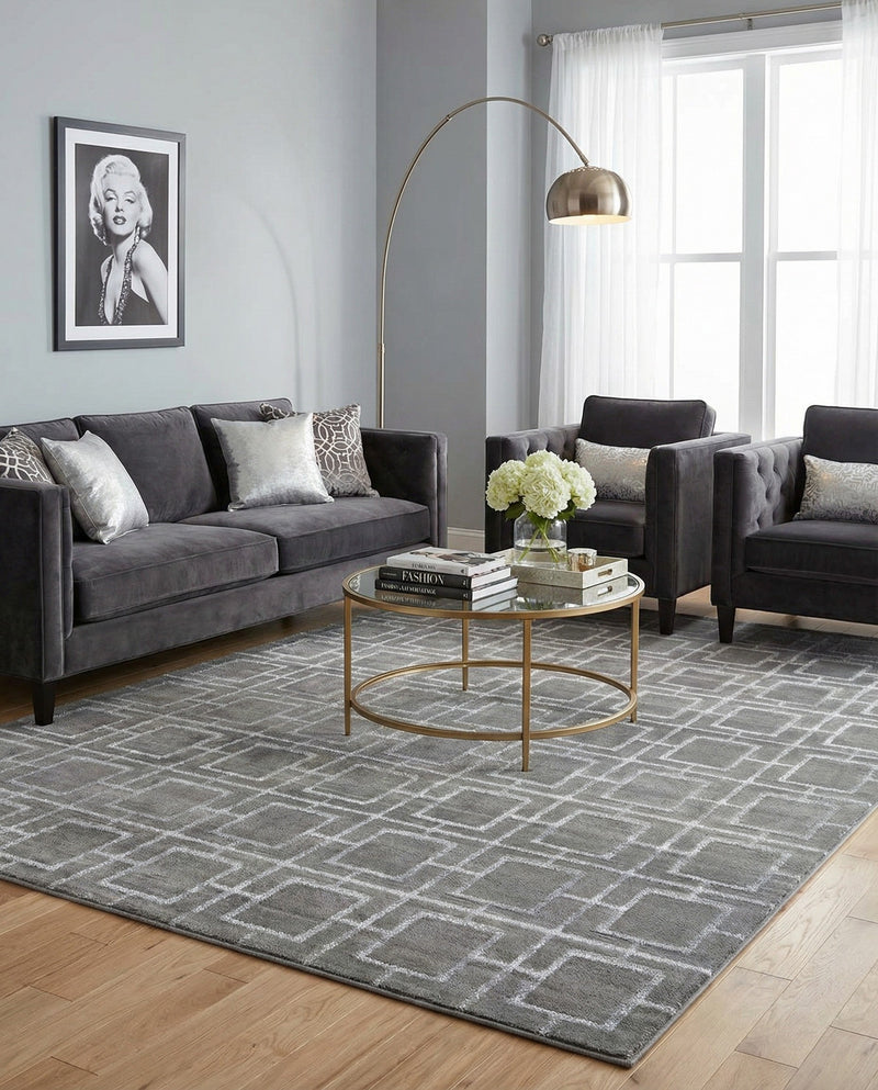 Hollywood Luxe Collection Area Rug -  Beverly (Gray Silver) Rectangle Gray Silver  lifestyle 11