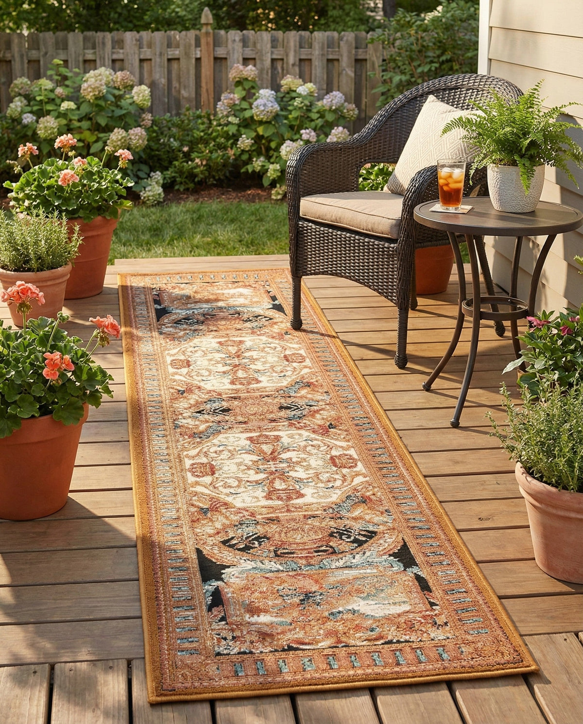 Patio Heritage Collection Area Rug - Veranda Runner Black Gold Brown  lifestyle 98