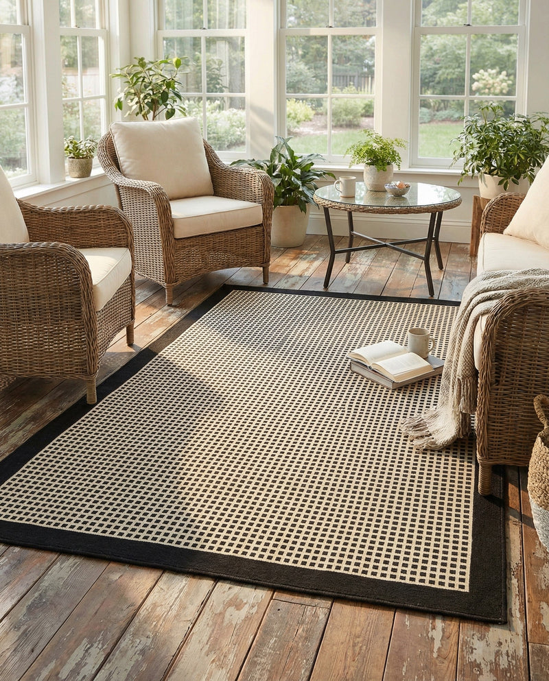 Terrace Fringe Collection Area Rug - Oceanside Rectangle Black  lifestyle 44