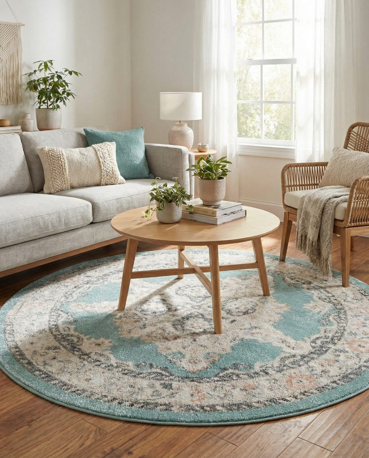 Beverly Grove Collection Area Rug -  Fairfax (Aqua) Round Aqua  lifestyle 65