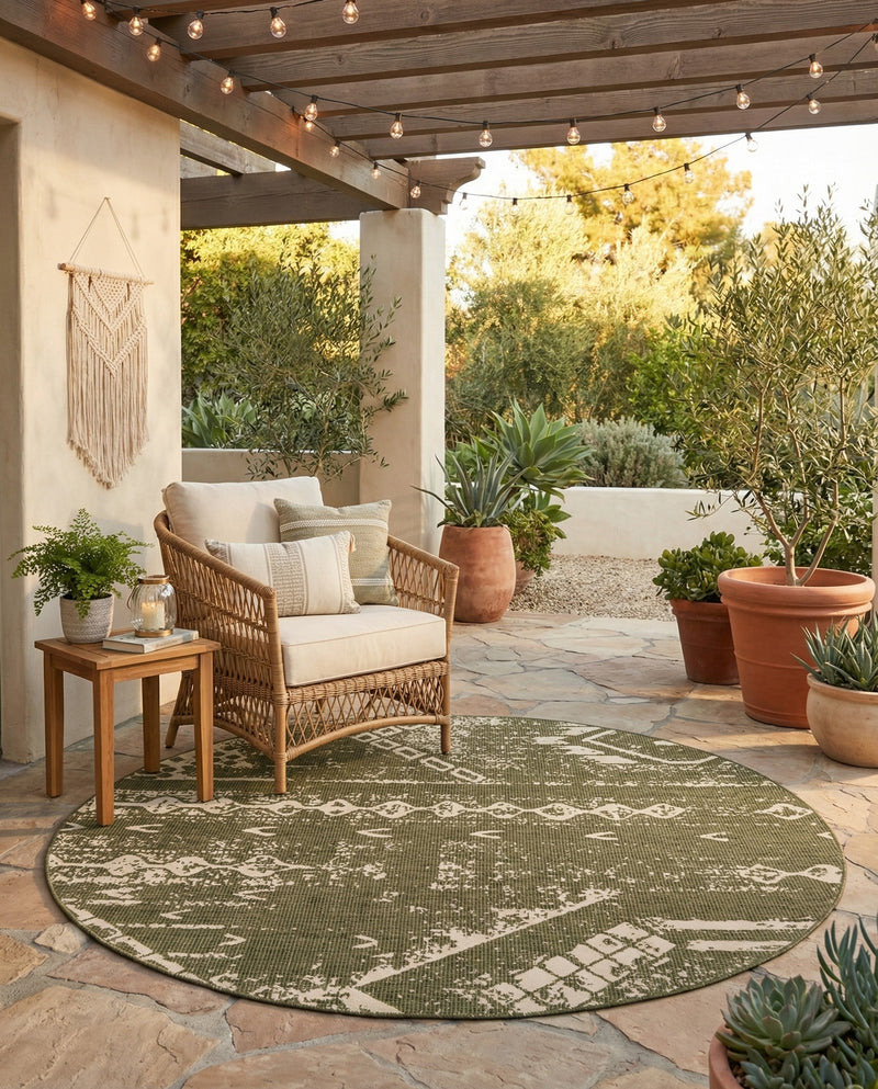 Desert Nomad Terrace Collection Area Rug - Sahara (Green) Round Green  lifestyle 19