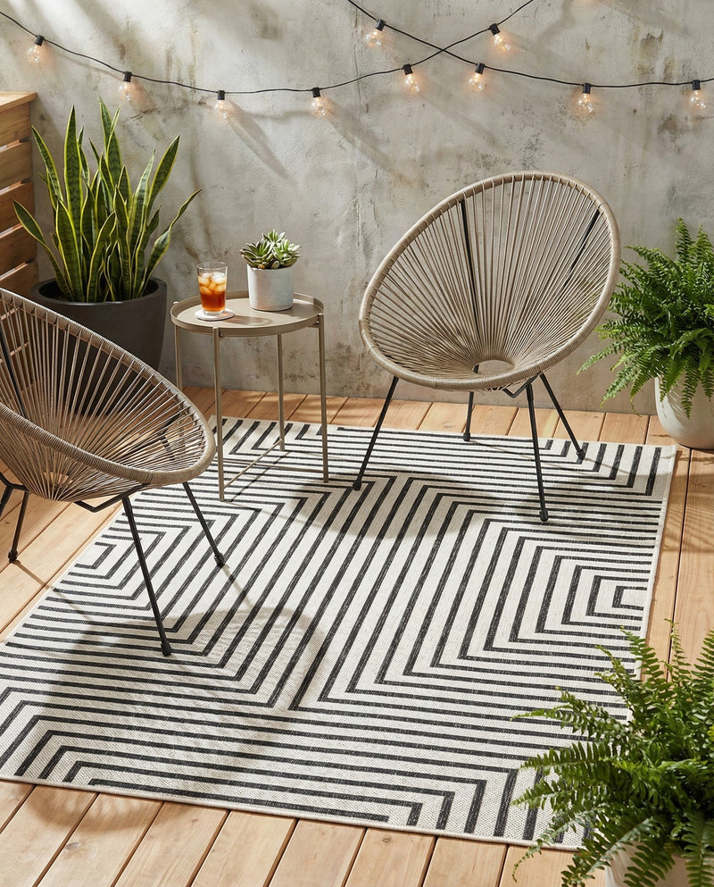 Urban Terrace Collection Area Rug -  Astoria (White and Black) Rectangle White and Black  lifestyle 9
