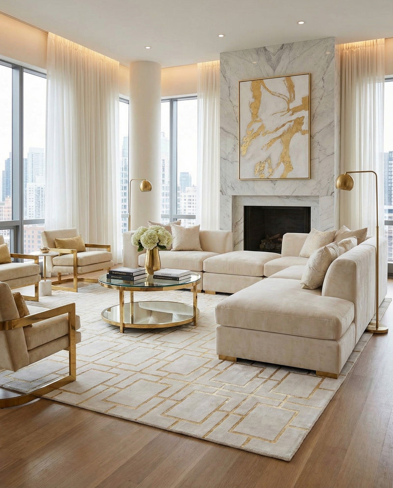 Hollywood Luxe Collection Area Rug -  Beverly (White Gold) Rectangle White Gold  lifestyle 4