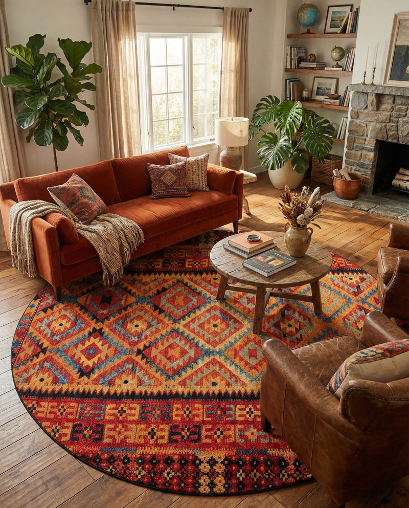 Safari Escape Rugs Collection Area Rug -  Kalahari Round Multi  lifestyle 50
