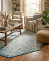 Tribal Terrace Treasures Collection Area Rug - Mayan Marina (Teal) Octagon Teal  lifestyle 78