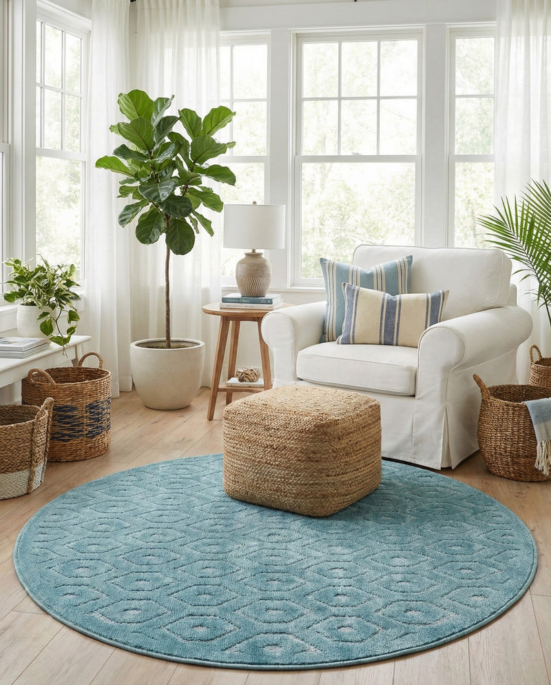 Garden Lattice Charm Collection Area Rug - Arbor (Aqua) Round Aqua  lifestyle 42