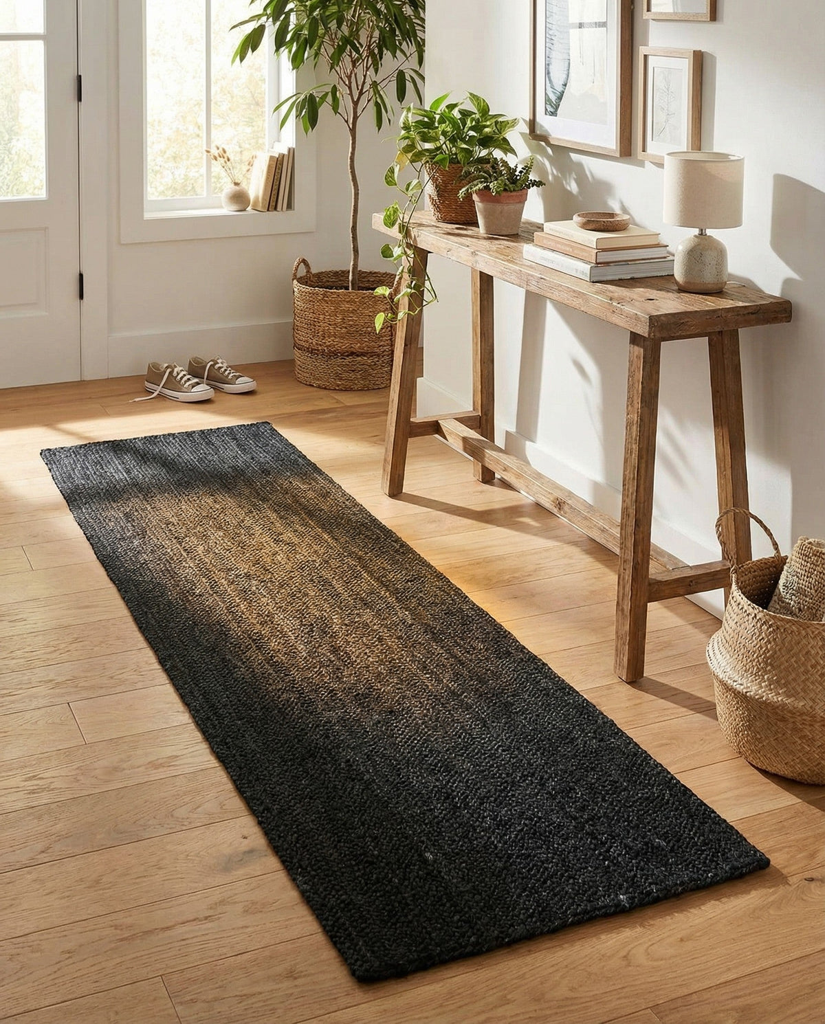 Woven Seaside Jute Collection Area Rug - Martha's Runner Black  lifestyle 56