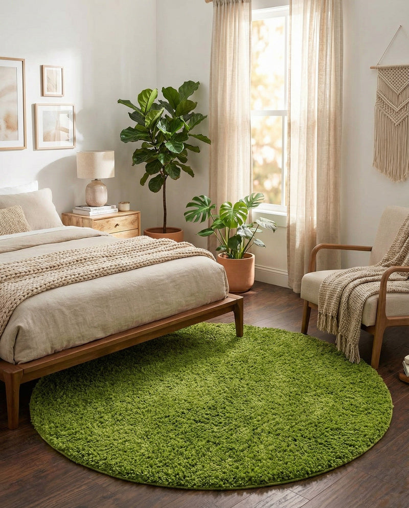 Plush Oasis Collection Area Rug - Serenity (Grass Green) Round Grass Green  lifestyle 34