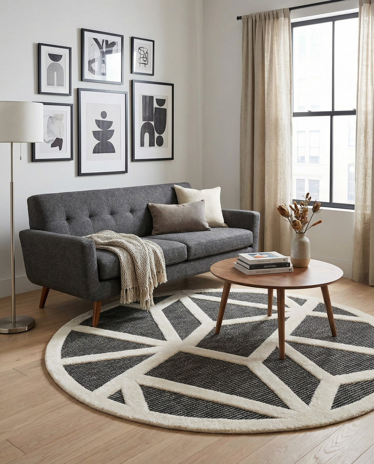Monochrome Collection Area Rug -  Onyx Round Gray  lifestyle 123