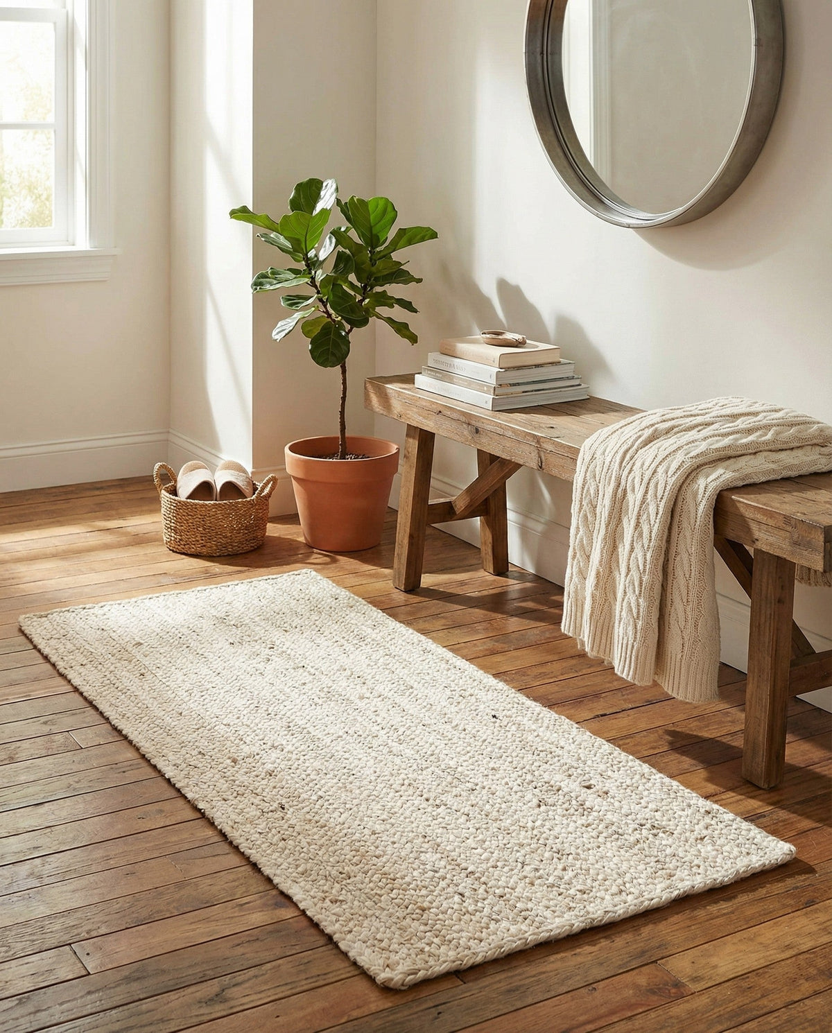 Woven Seaside Jute Collection Area Rug - Savannah (White) Runner White  lifestyle 94
