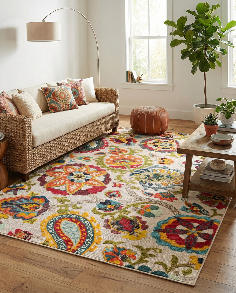 Outdoor Marrakesh Collection Area Rug - Fes Rectangle Multi Beige  lifestyle 53
