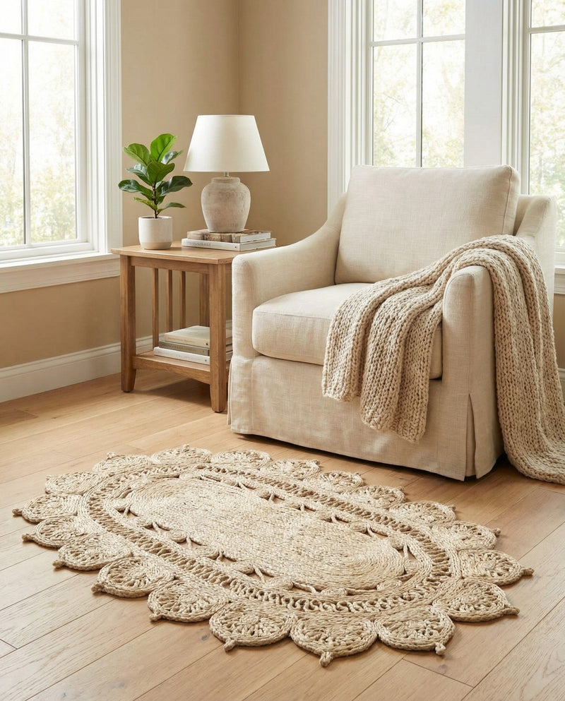 Woven Seaside Jute Collection Area Rug - Coastalhaven (Ivory) Oval Ivory  lifestyle 26