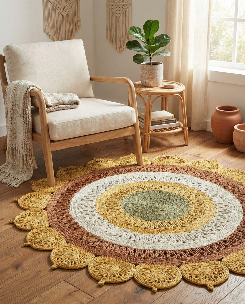 Woven Seaside Jute Collection Area Rug - Coastalhaven (Sunflower Yellow) Round Sunflower Yellow  lifestyle 7