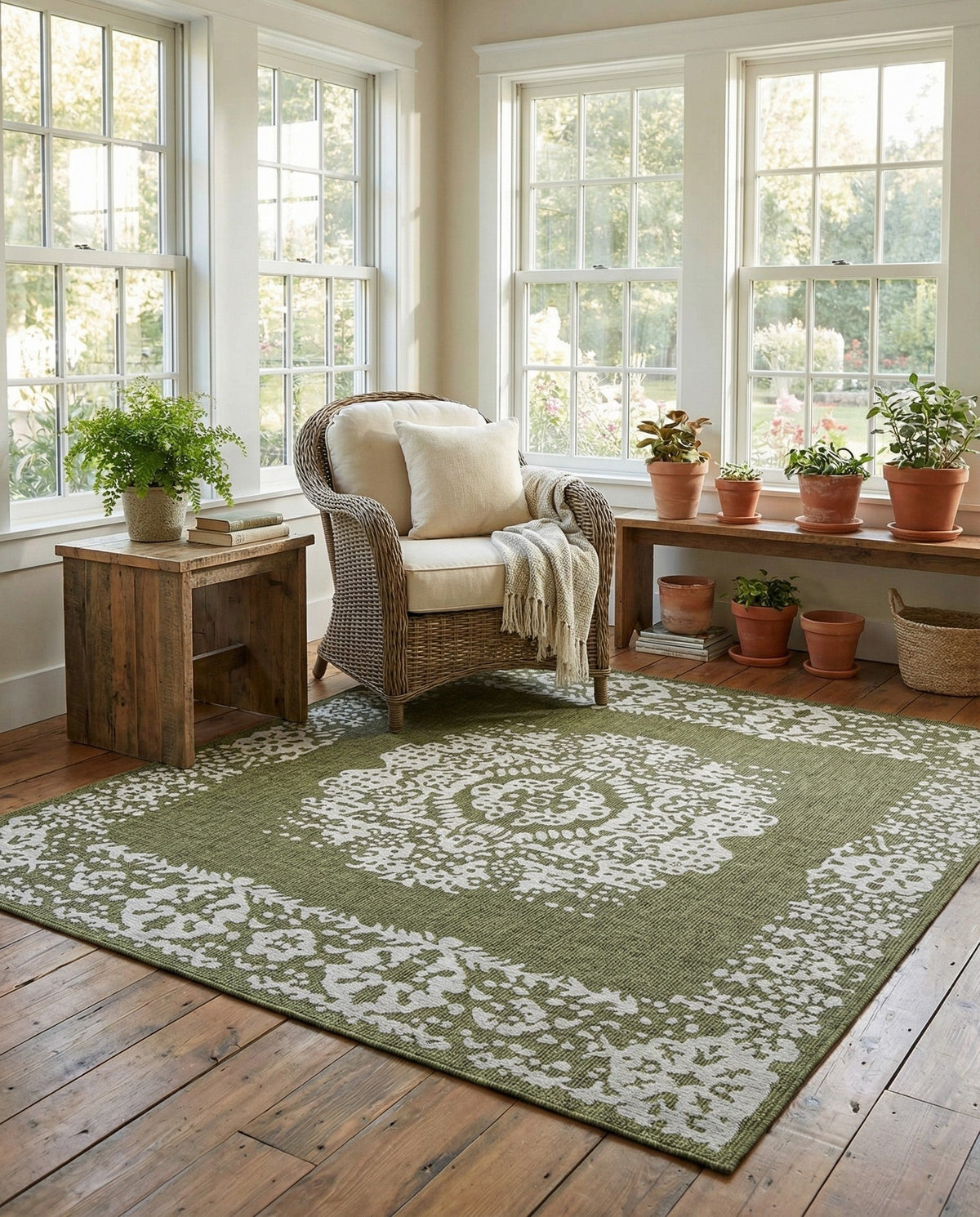 Patio Heritage Collection Area Rug - Savannah (Green) Square Green  lifestyle 72