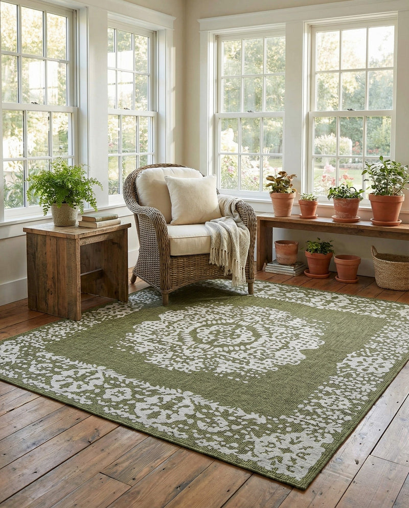 Patio Heritage Collection Area Rug - Savannah (Green) Square Green  lifestyle 72