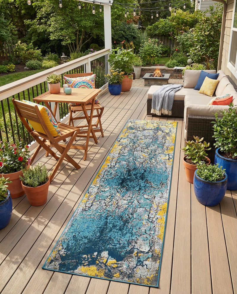 Urban Terrace Collection Area Rug -  Lanai Runner Gradient Blue  lifestyle 65
