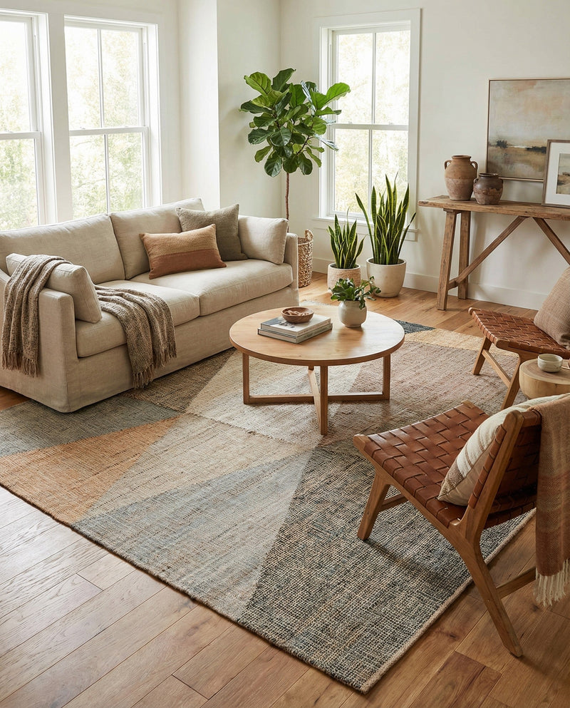 Desert Weave Jute Collection Area Rug -  Mojave Square Multi  lifestyle 49
