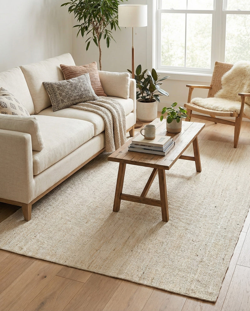 Woven Seaside Jute Collection Area Rug - Savannah (White) Rectangle White  lifestyle 21