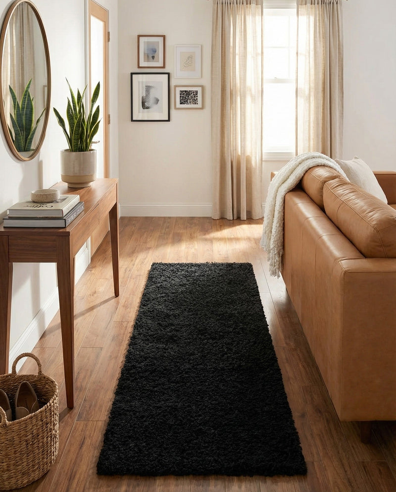 Plush Oasis Collection Area Rug - Serenity (Jet Black) Runner Jet Black  lifestyle 44