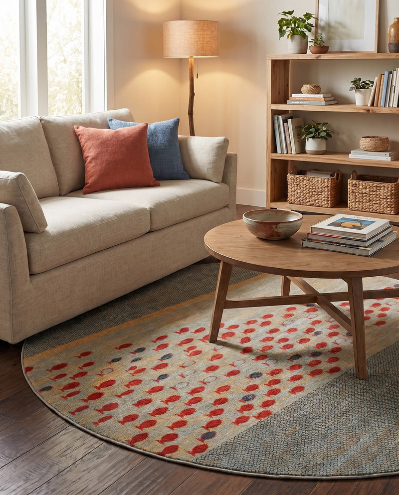 Zagros Oasis Collection Area Rug -  Kermanshah Round Blue  lifestyle 71