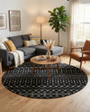 Mediterranean Lattice Collection Area Rug - Santorini (Black and White) Round Black and White  lifestyle 61